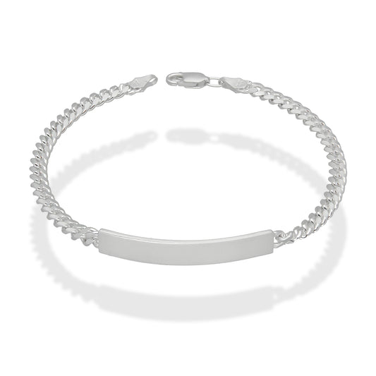 LPPC091 Pulsera Esclava Cubana Lisa 4 mm x 19.5 cm en Plata .925