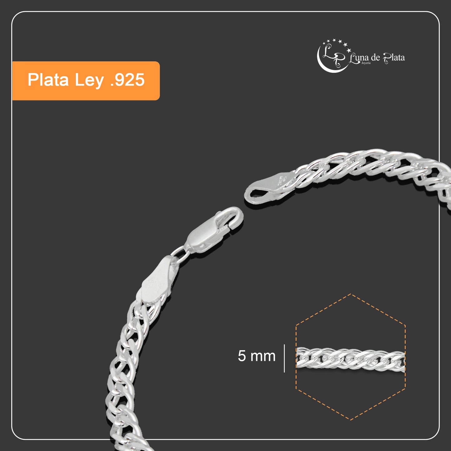 LPPC092 Pulsera Esclava Doble Rombo 5 mm x 20 cm en Plata .925