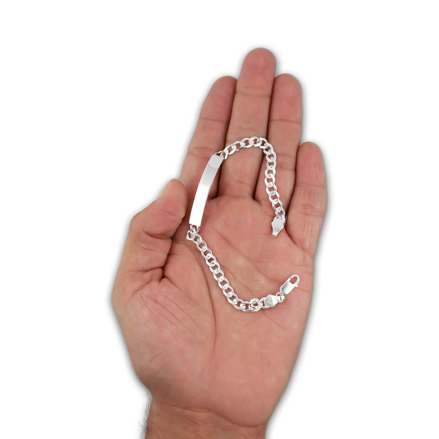 LPPC093 Pulsera Esclava Cubana Diamantada 5 mm x 19 cm en Plata .925