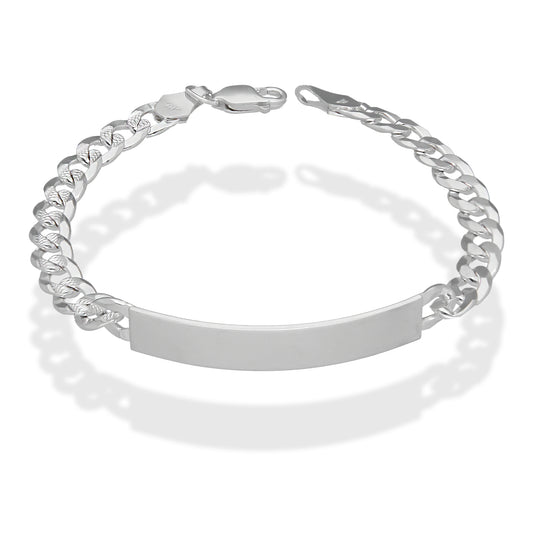LPPC096 Pulsera Esclava Cubana Americana Diamantada 7 mm x 21.5 cm en Plata .925