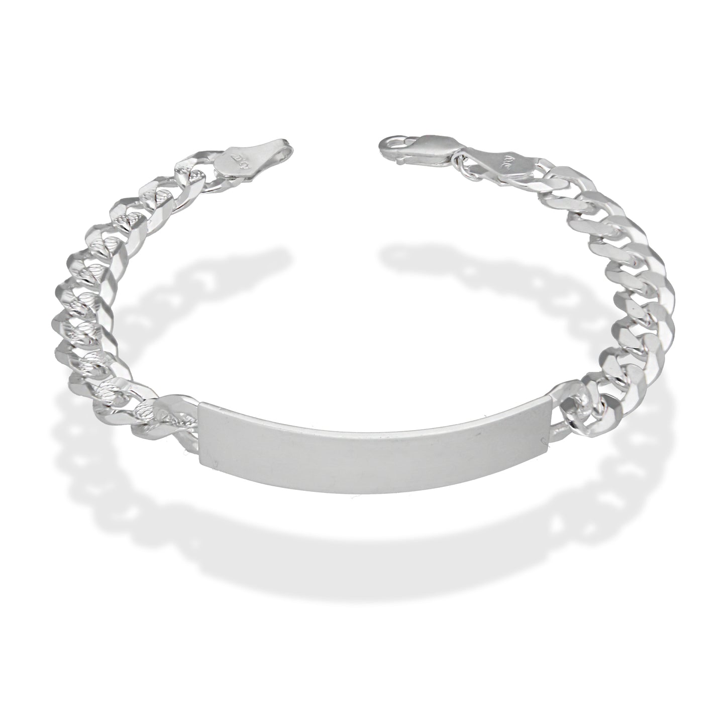 LPPC097 Pulsera Esclava Cubana Americana Diamantada 8 mm x 22 cm en Plata .925