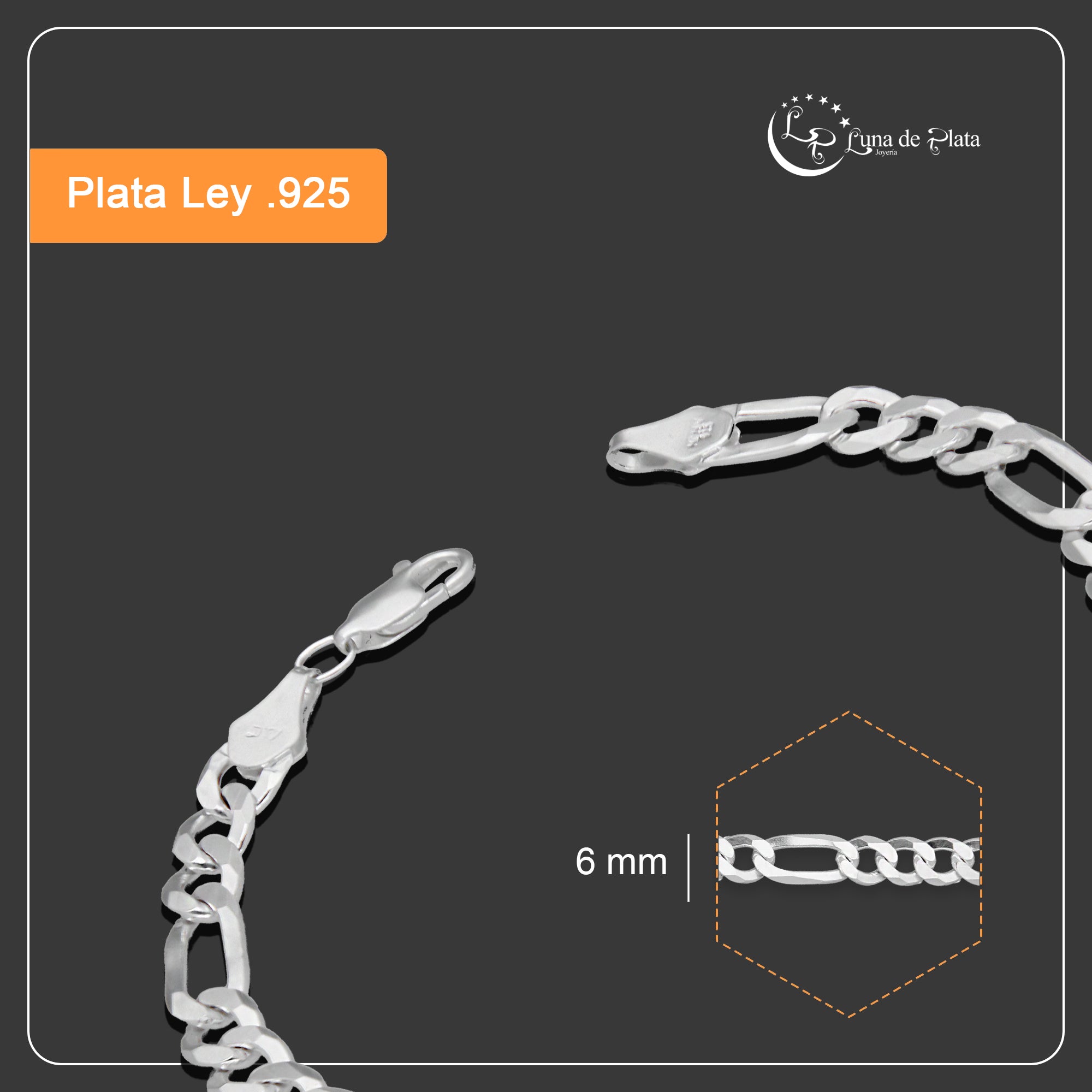 LPPC100 Pulsera Esclava Cubana Ame Lisa 3*1 6 mm x 19 cm en Plata .925