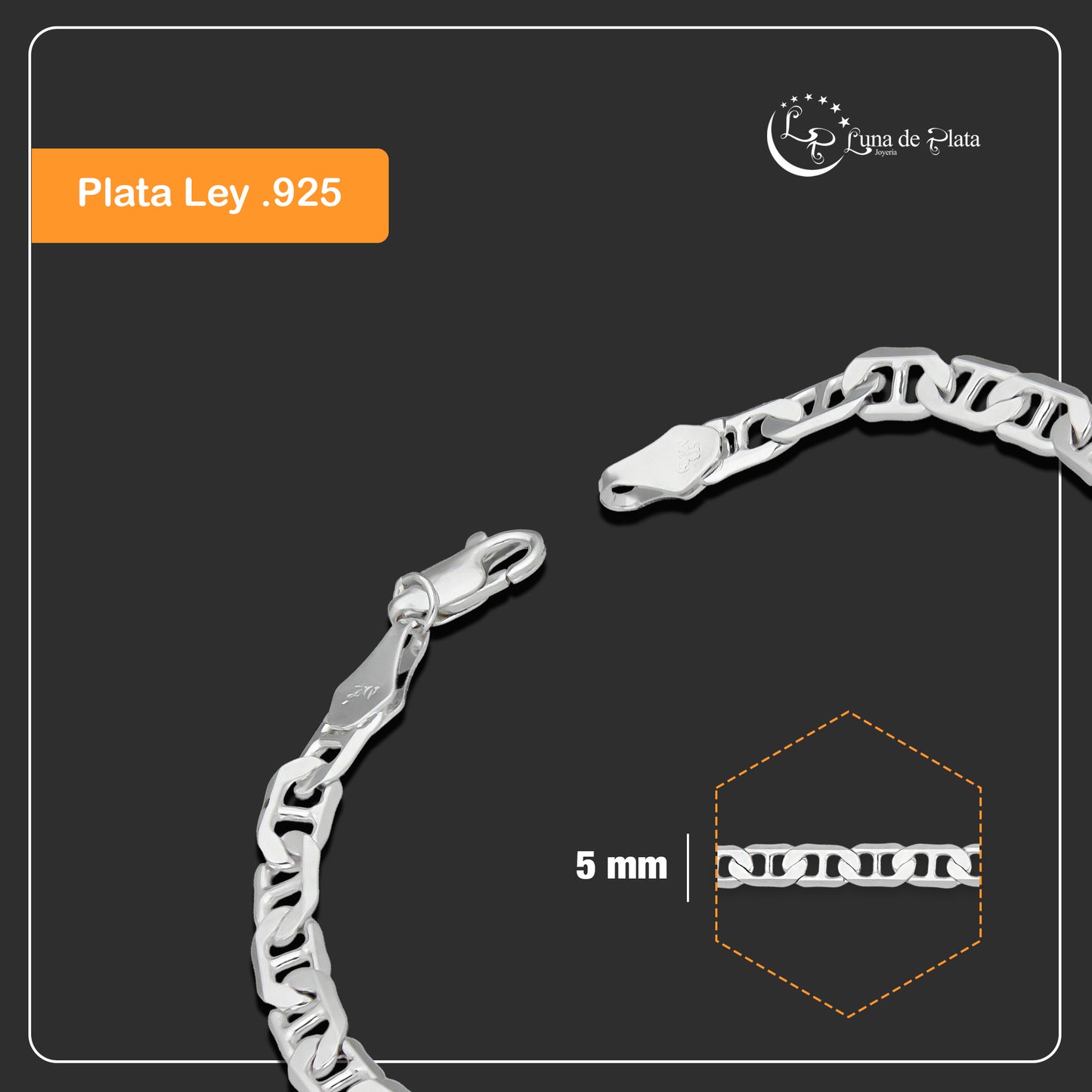LPPC103 Pulsera Esclava Gusi Lisa 5 mm x 19.5 cm en Plata .925