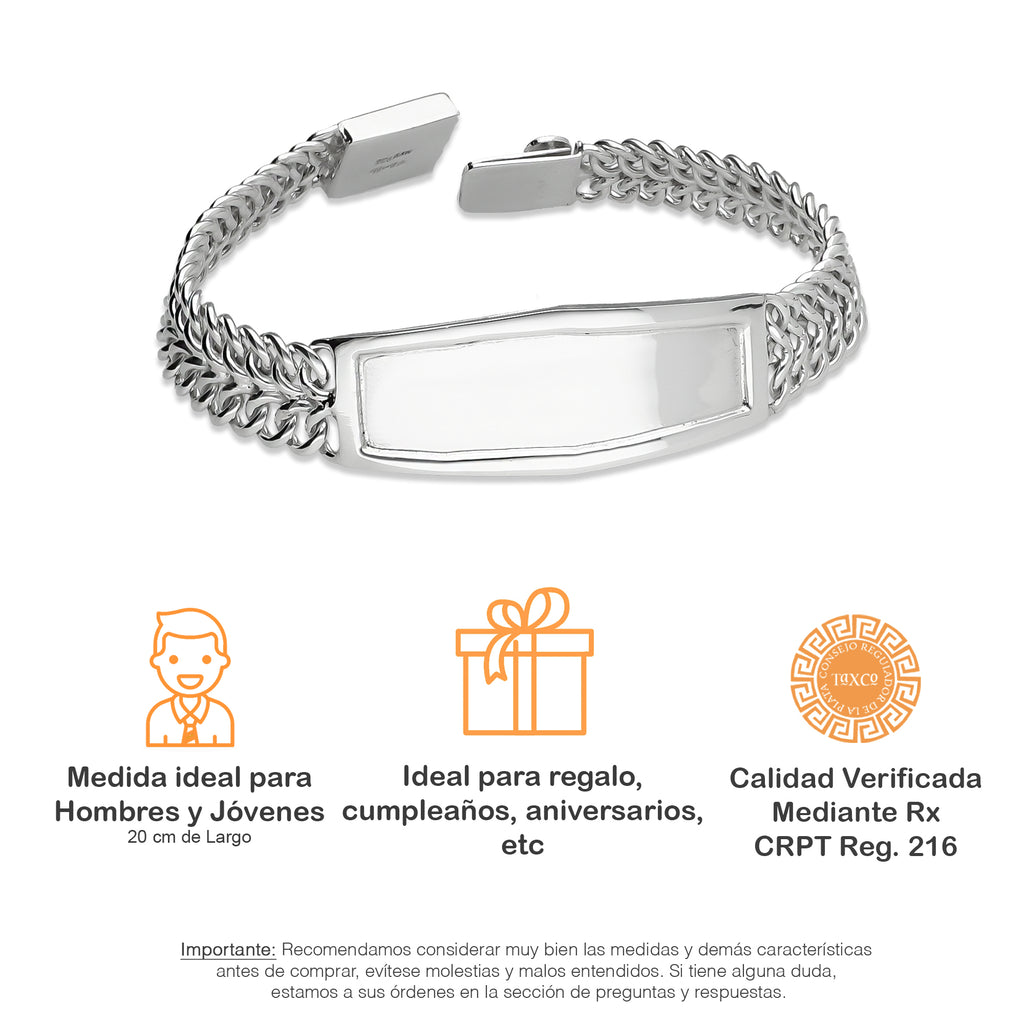 LPPC108 Pulsera Esclava Petatillo Ancha Placa con Bisel Personalizada 20 cm en Plata .925 4012318532