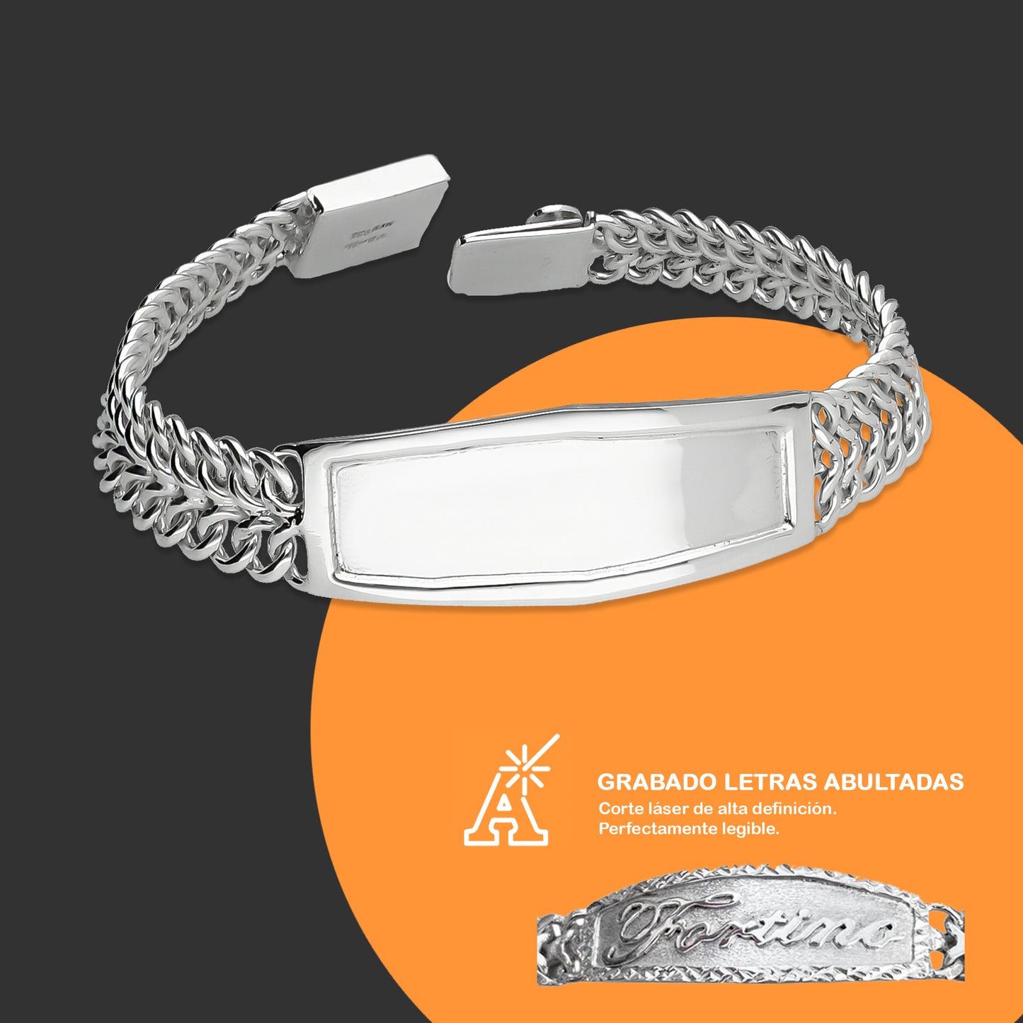 LPPC109 Pulsera Esclava Petatillo Ancha Placa con Bisel Personalizada 22 cm en Plata .925 2425019391