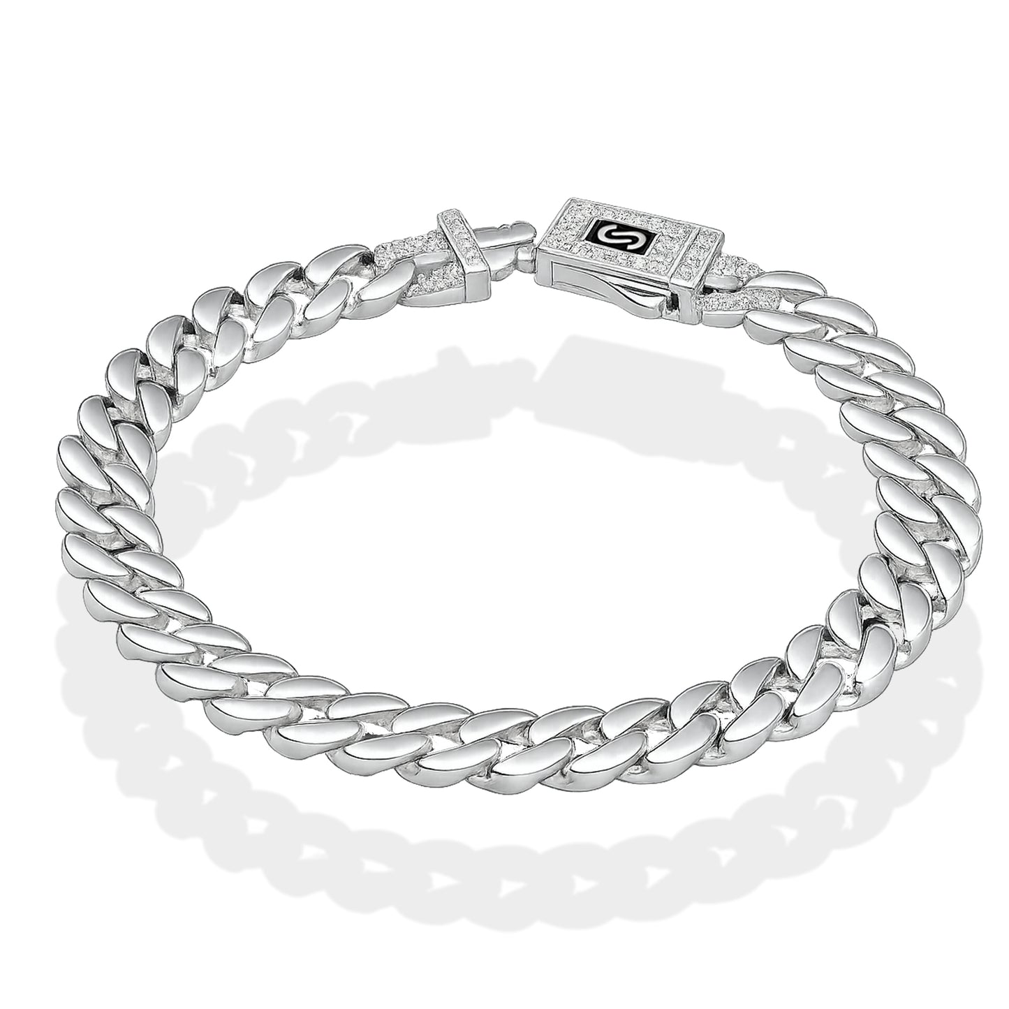 LPPC112 Pulsera Caballero Mona Cubana Lisa Broche con Zirconias 9 mm x 21 cmen Plata .925 Taxco Gro 2932372037