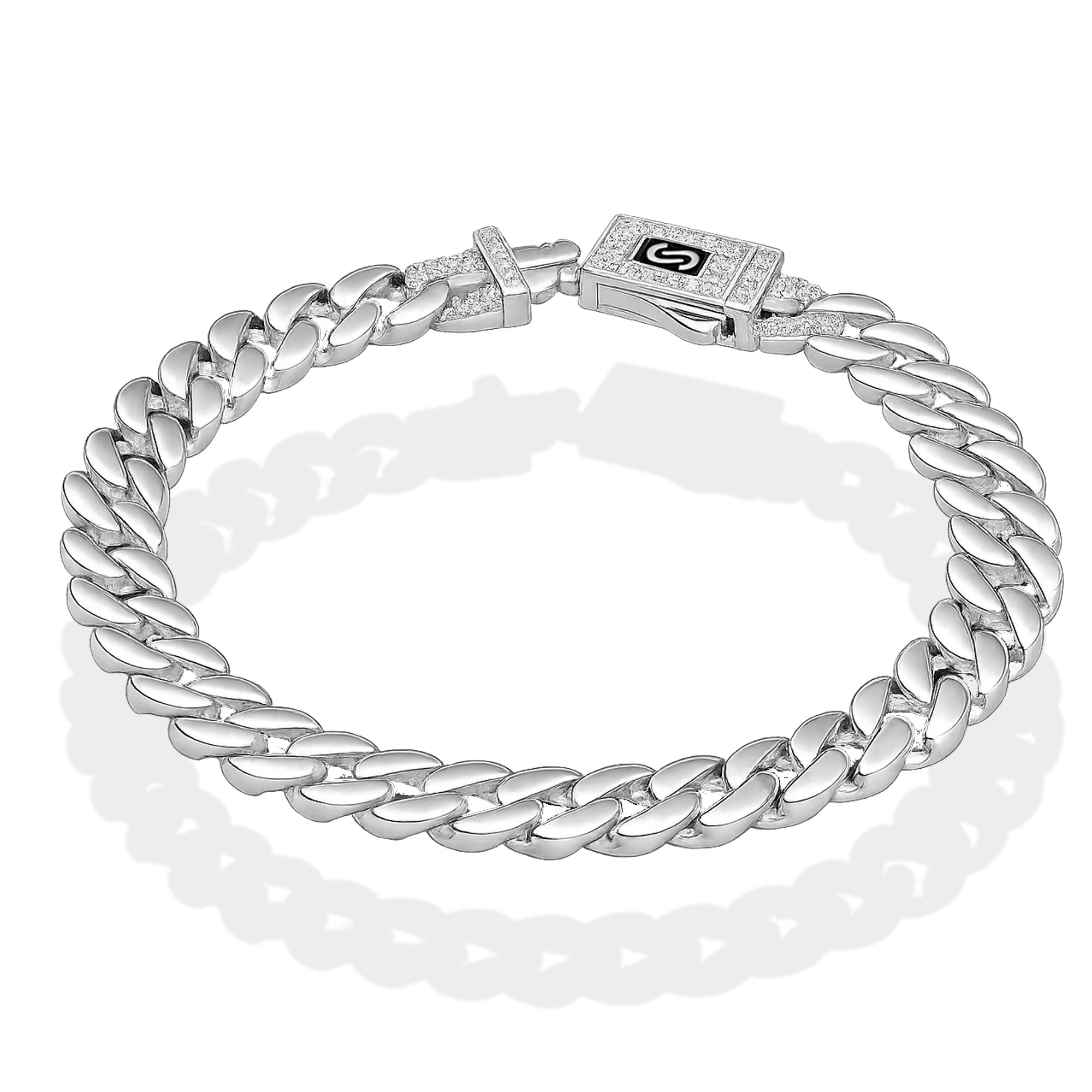 LPPC112 Pulsera Caballero Mona Cubana Lisa Broche con Zirconias 9 mm x 21 cmen Plata .925 Taxco Gro 2932372037