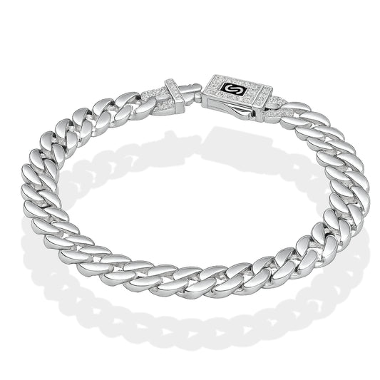 LPPC112 Pulsera Caballero Mona Cubana Lisa Broche con Zirconias 9 mm x 21 cmen Plata .925 Taxco Gro 2932372037