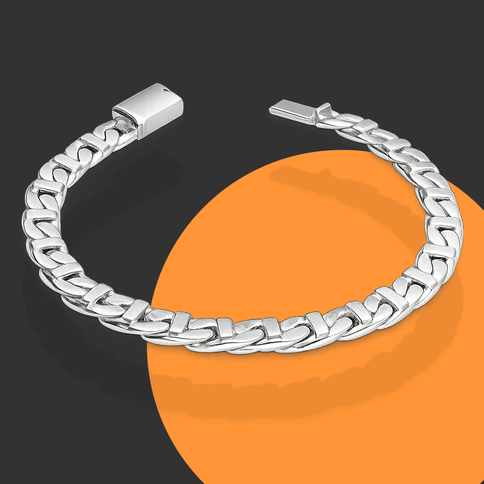 LPPC113 Pulsera Caballero Cubana Figaruchi Lisa Broche de Caja 6 mm x 18 cm en Plata .925 Taxco Gro 2932416833