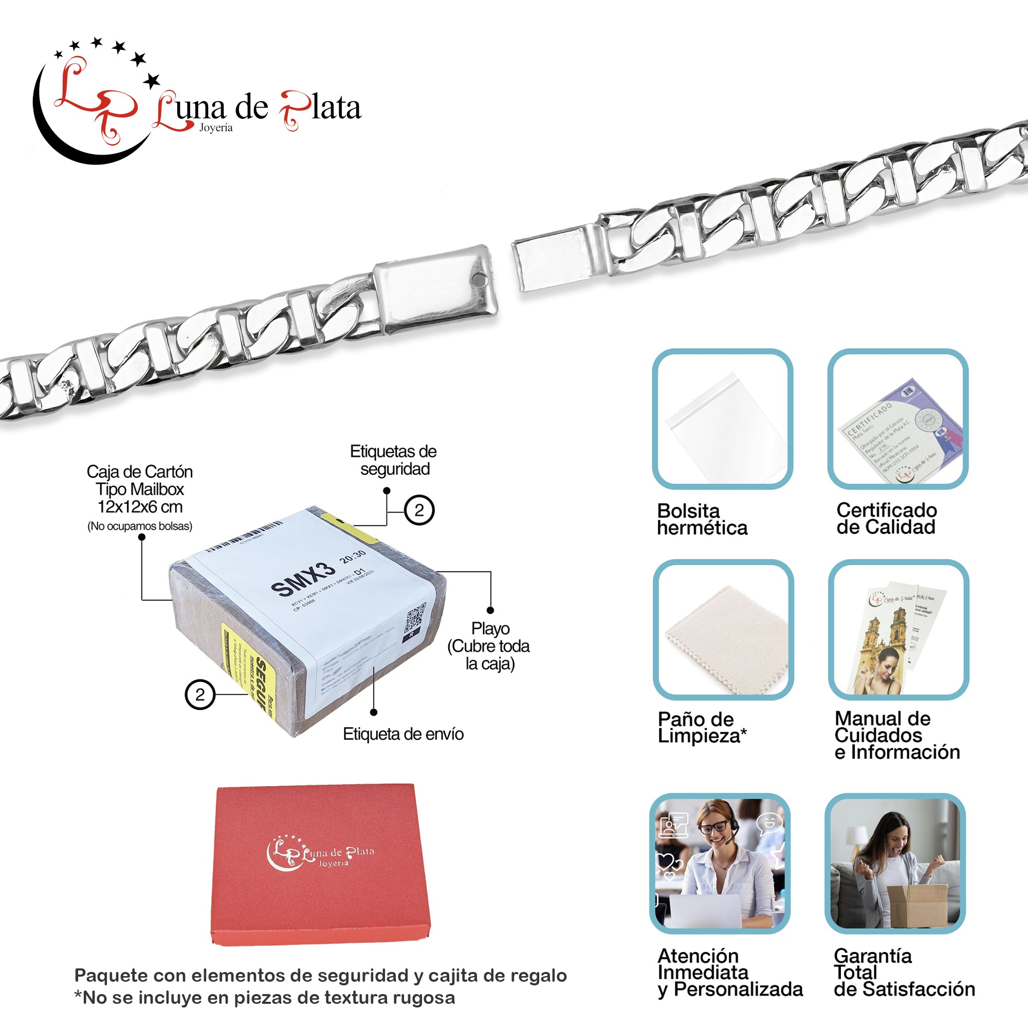 LPPC113 Pulsera Caballero Cubana Figaruchi Lisa Broche de Caja 6 mm x 18 cm en Plata .925 Taxco Gro 2932416833