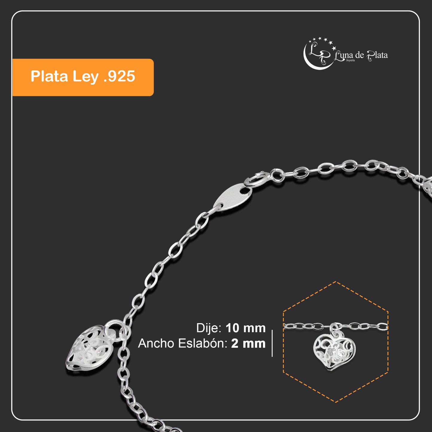 LPPD008 Pulsera P/dama Con Dijes Corazon Eco En Plata .925 Taxco 962437015