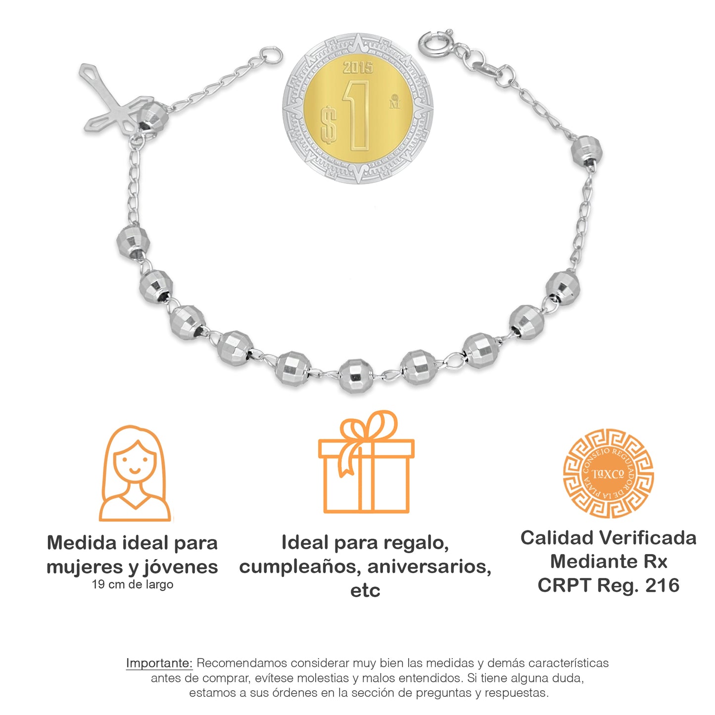 LPPD013 Pulsera Decenario Bola Lisa 5 Mm En Plata .925 Taxco 847548904
