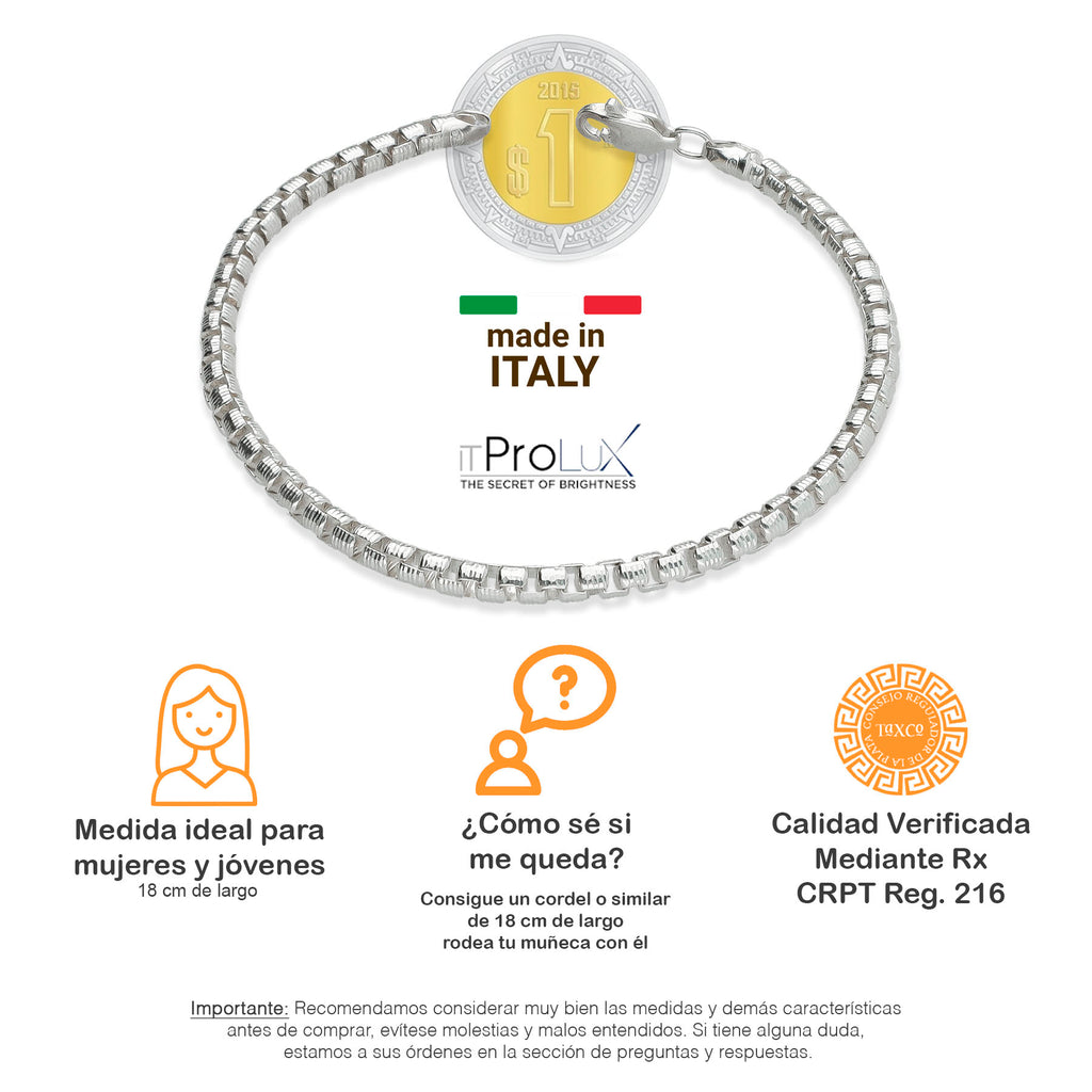 LPPD034 Pulsera Veneciana Text 3.3 mm x 18 cm en Plata Ley .925 1504602737