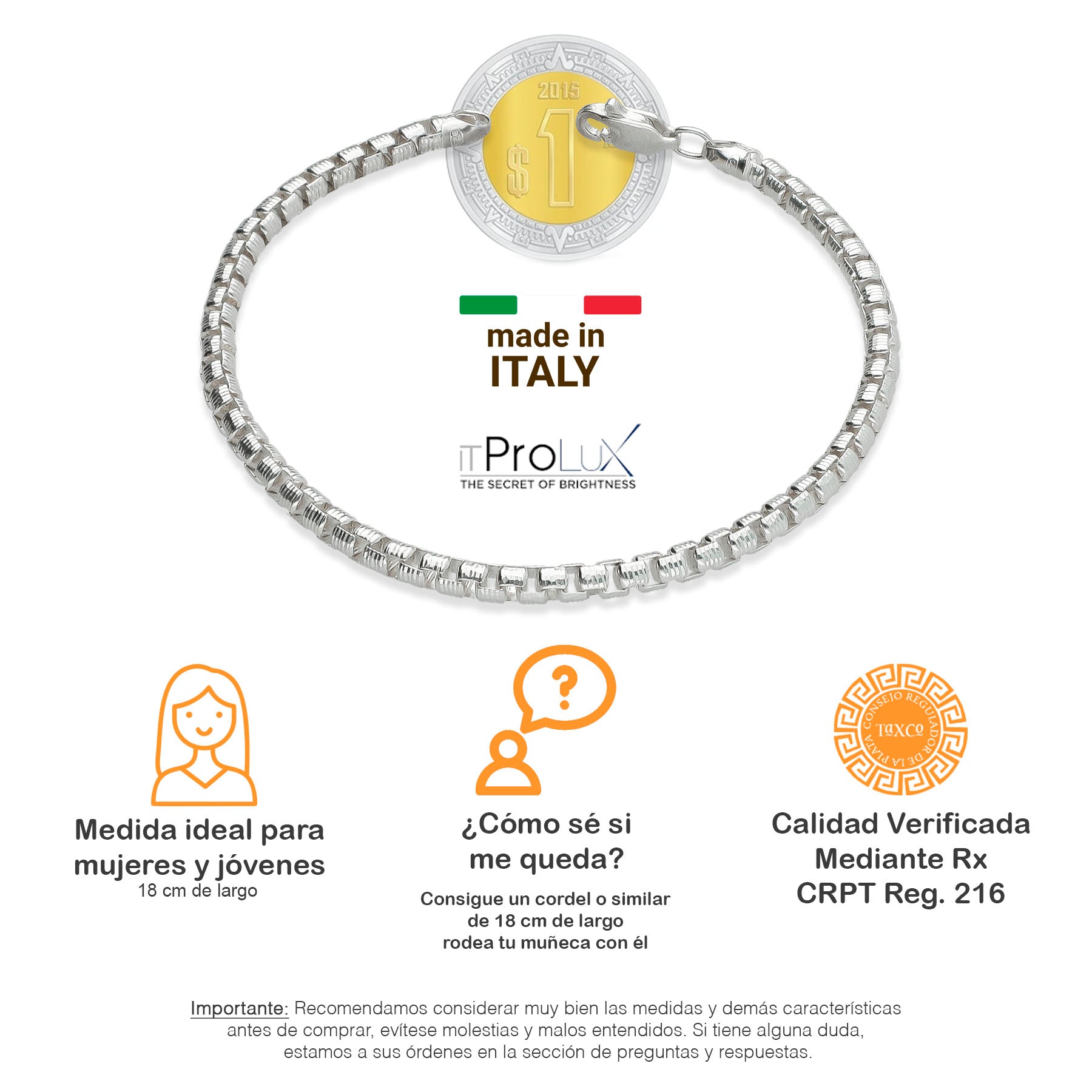 LPPD034 Pulsera Veneciana Text 3.3 mm x 18 cm en Plata Ley .925 1504602737