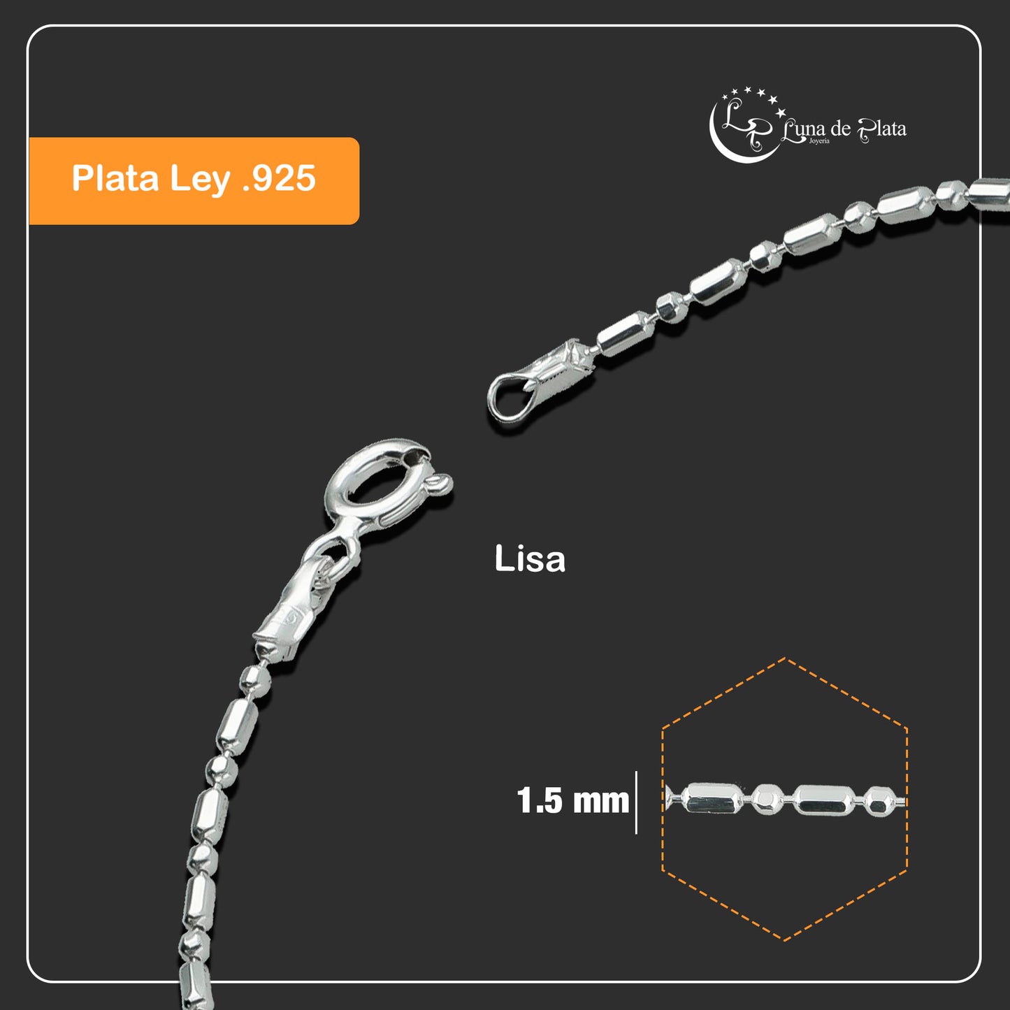 LPPD041 Pulsera Popotillo 1X1 1.5 mm x 18 cm en Plata Ley .925 1526098204