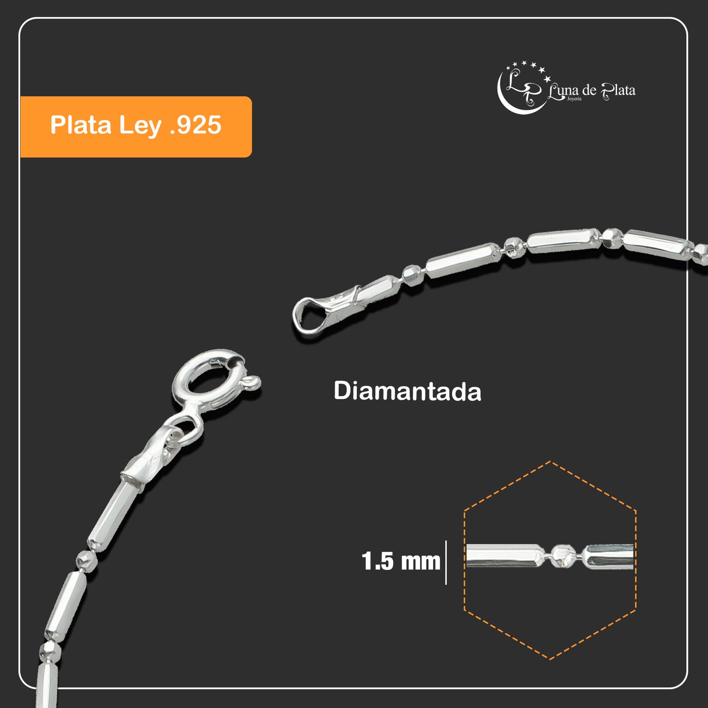 LPPD043 Pulsera Canutillo 1X1 1.5 mm x 17.5 cm en Plata Ley .925 1526239909