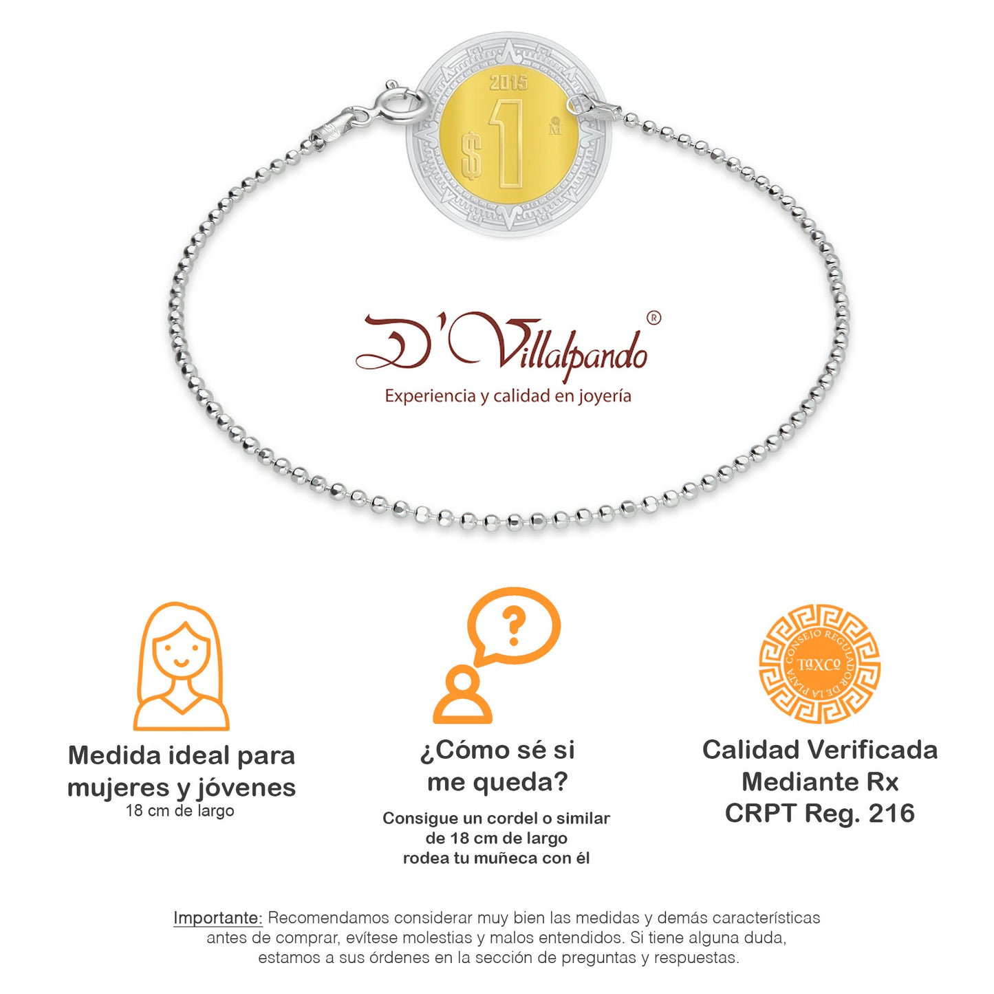 LPPD046 Pulsera Bolitas Diam 1.5 mm x 18 cm en Plata Ley .925 1527205862