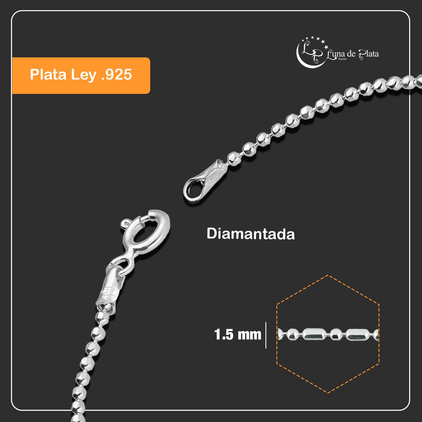 LPPD046 Pulsera Bolitas Diam 1.5 mm x 18 cm en Plata Ley .925 1527205862