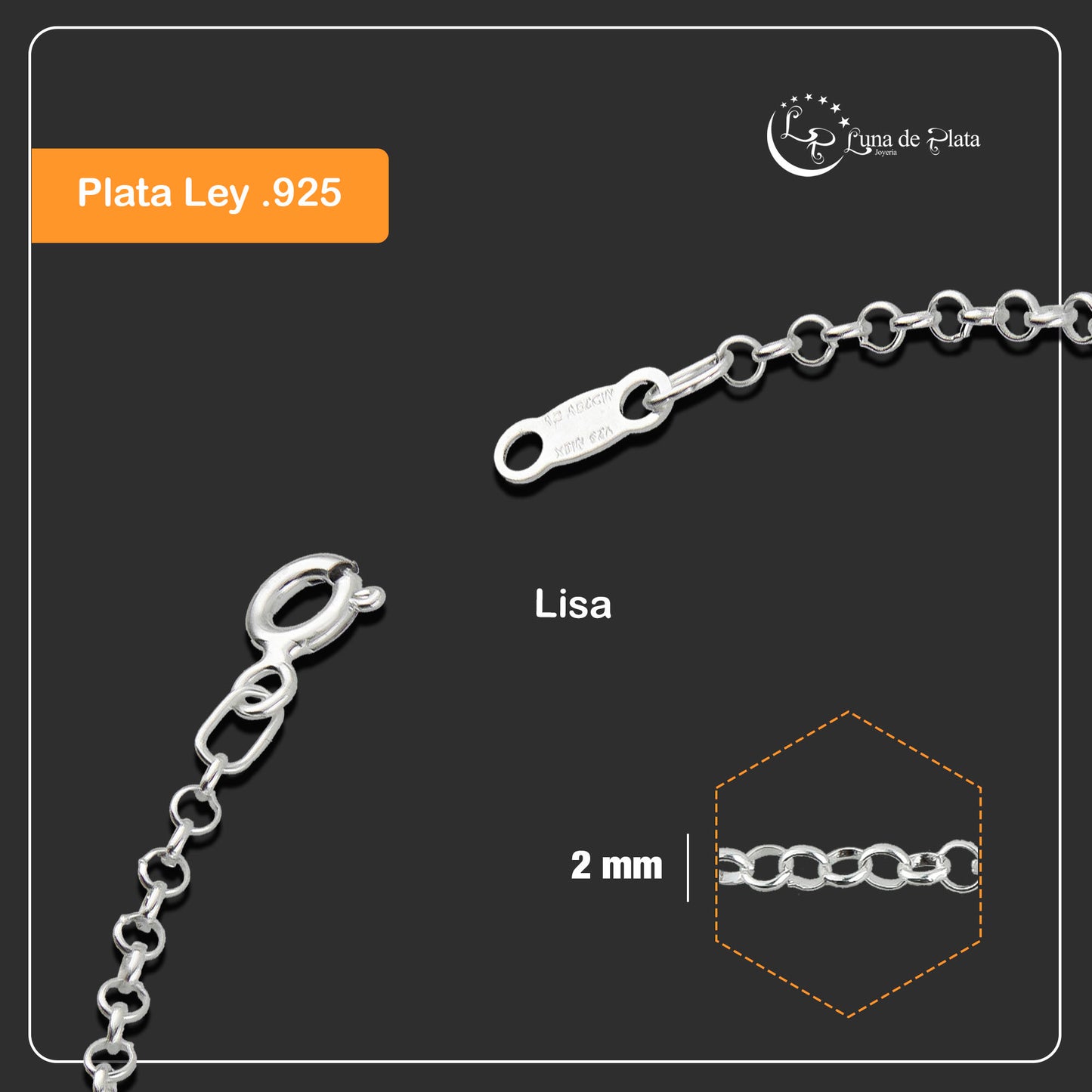 LPPD049 2 pack Pulsera Rolo 2 mm x  18 cm en Plata Ley.925 531003929