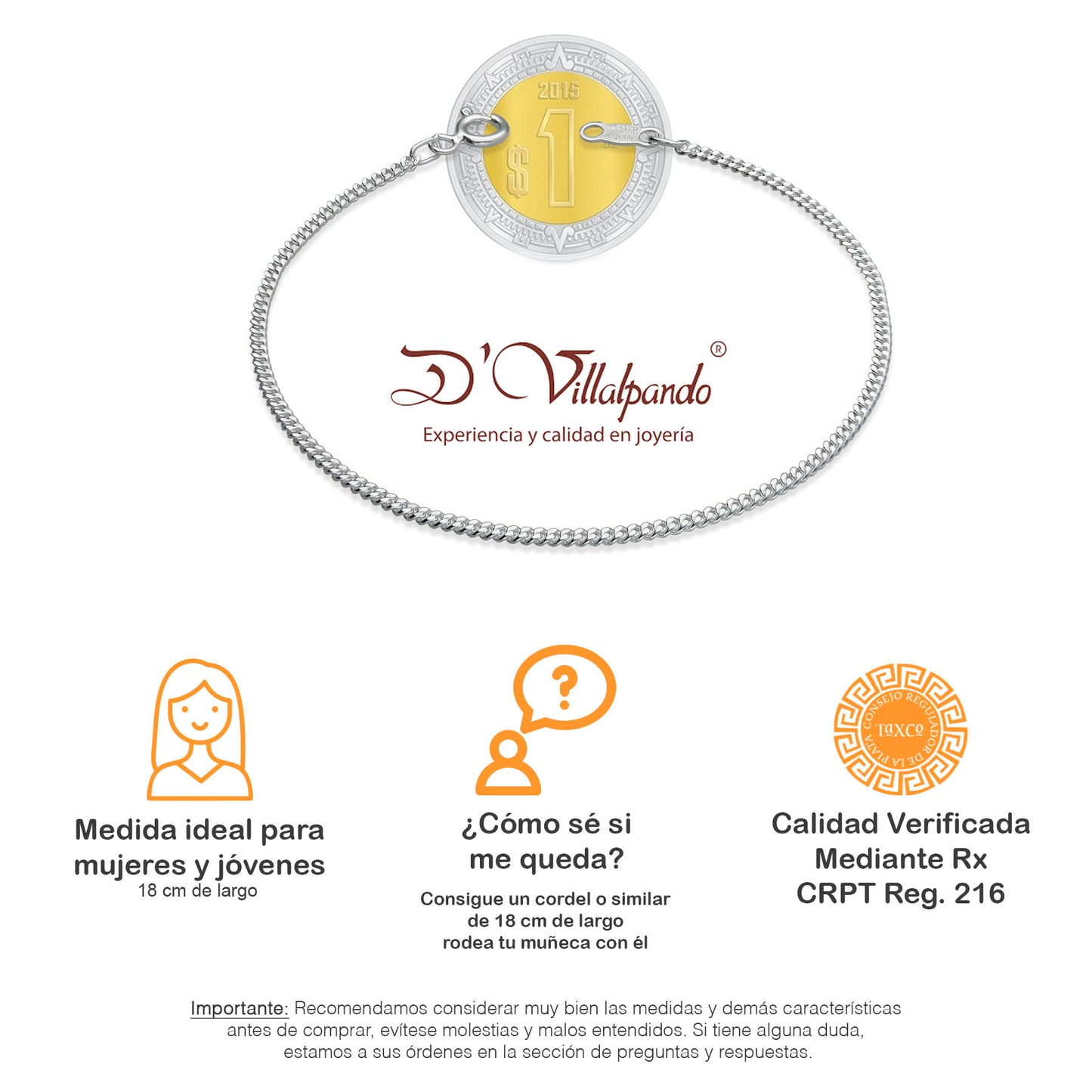 LPPD055 Pulsera Cubana 1.7 mm x 18 cm en Plata Ley .925 1535258803