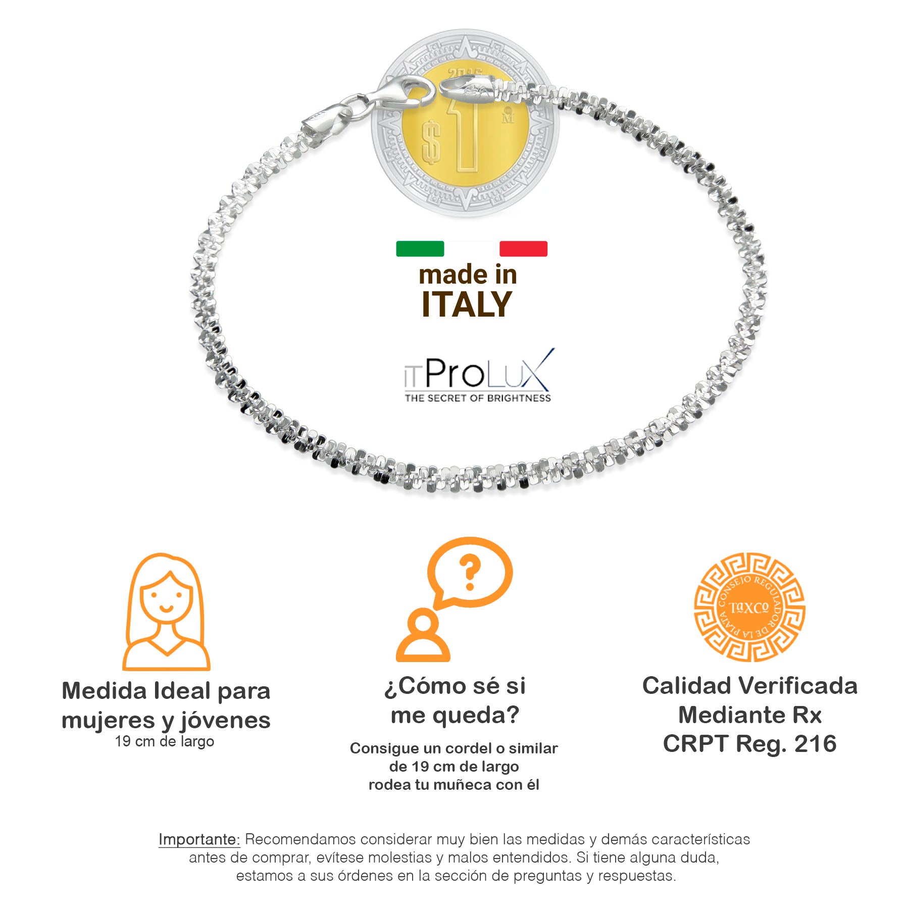 LPPD060 Pulsera Margarita 3mm x 19 cm en Plata Ley.925 1548253161