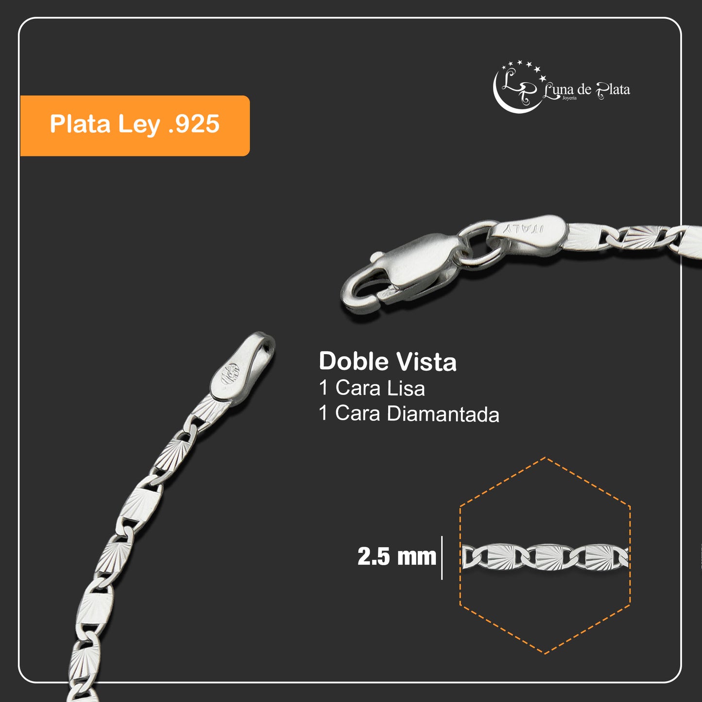 LPPD063 Pulsera Valentino Resp  2.5 mm x 18.5 cm en Plata Ley.925 1560751977