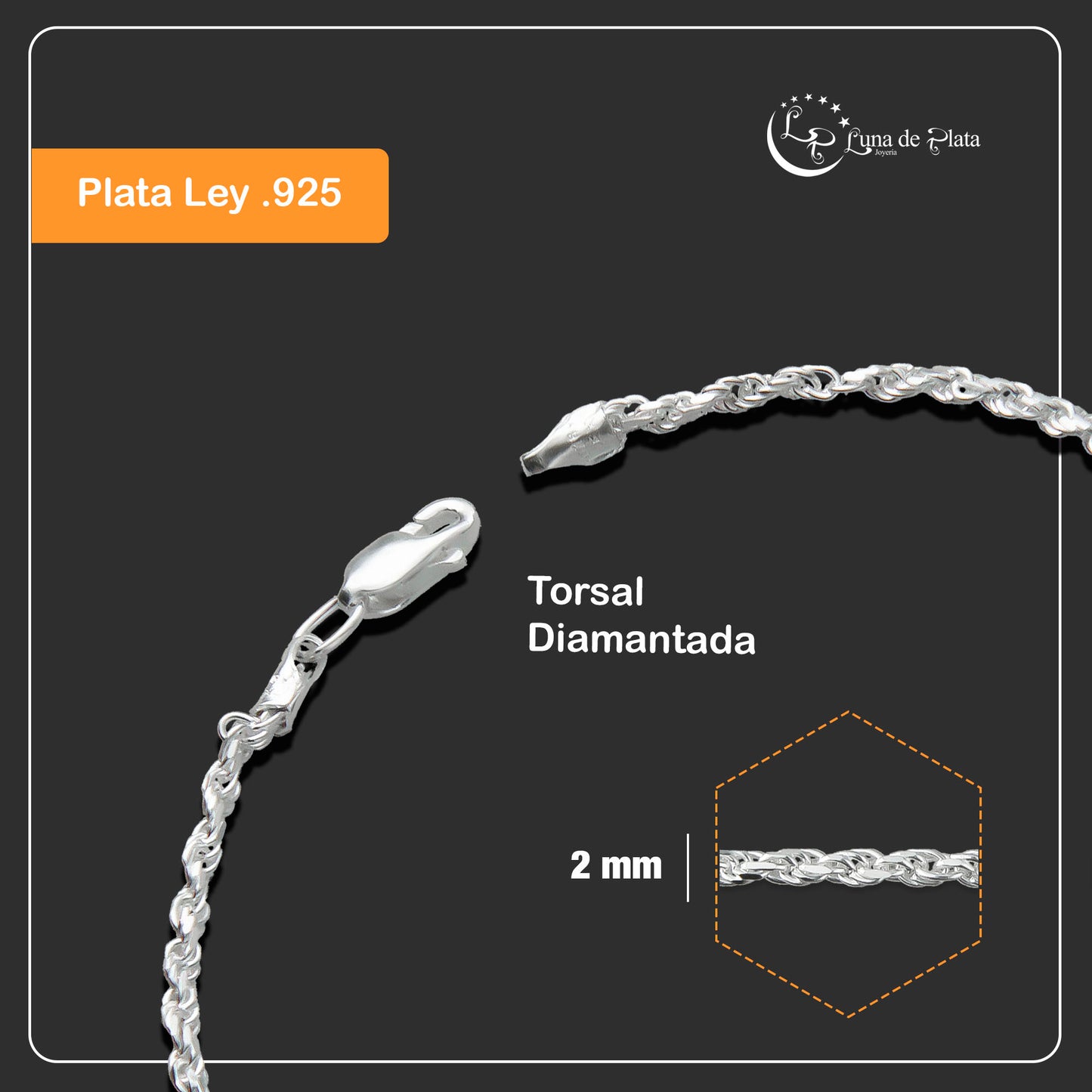 LPPD064 Pulsera Torsal Diam  2 mm x 17.5 cm en Plata Ley .925 1676183217