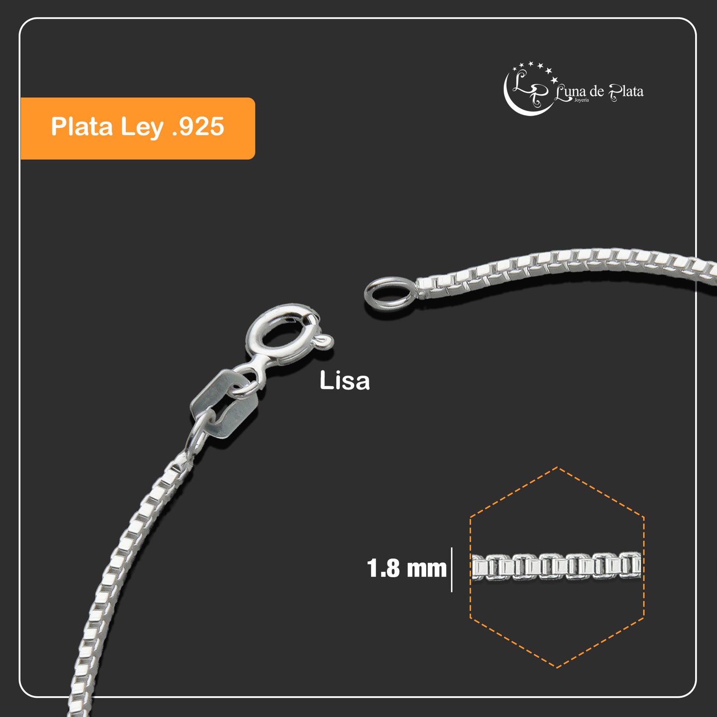 LPPD075 Pulsera Veneciana 1.8 mm x 18 cm Plata Ley .925 1693308096