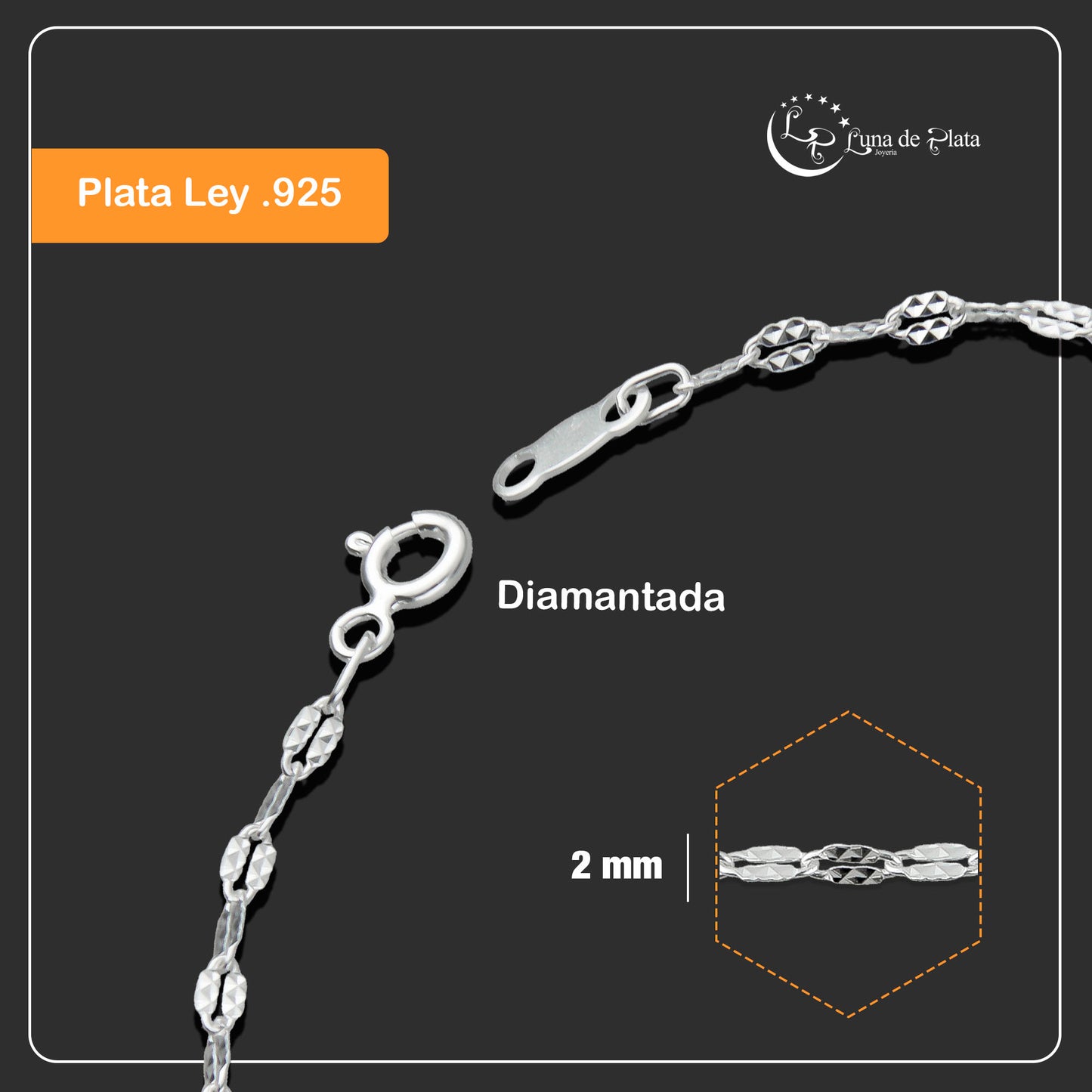 LPPD079 Pulsera Ancla Diamantada 2 mm x 18 cm Plata Ley .925 1696241169