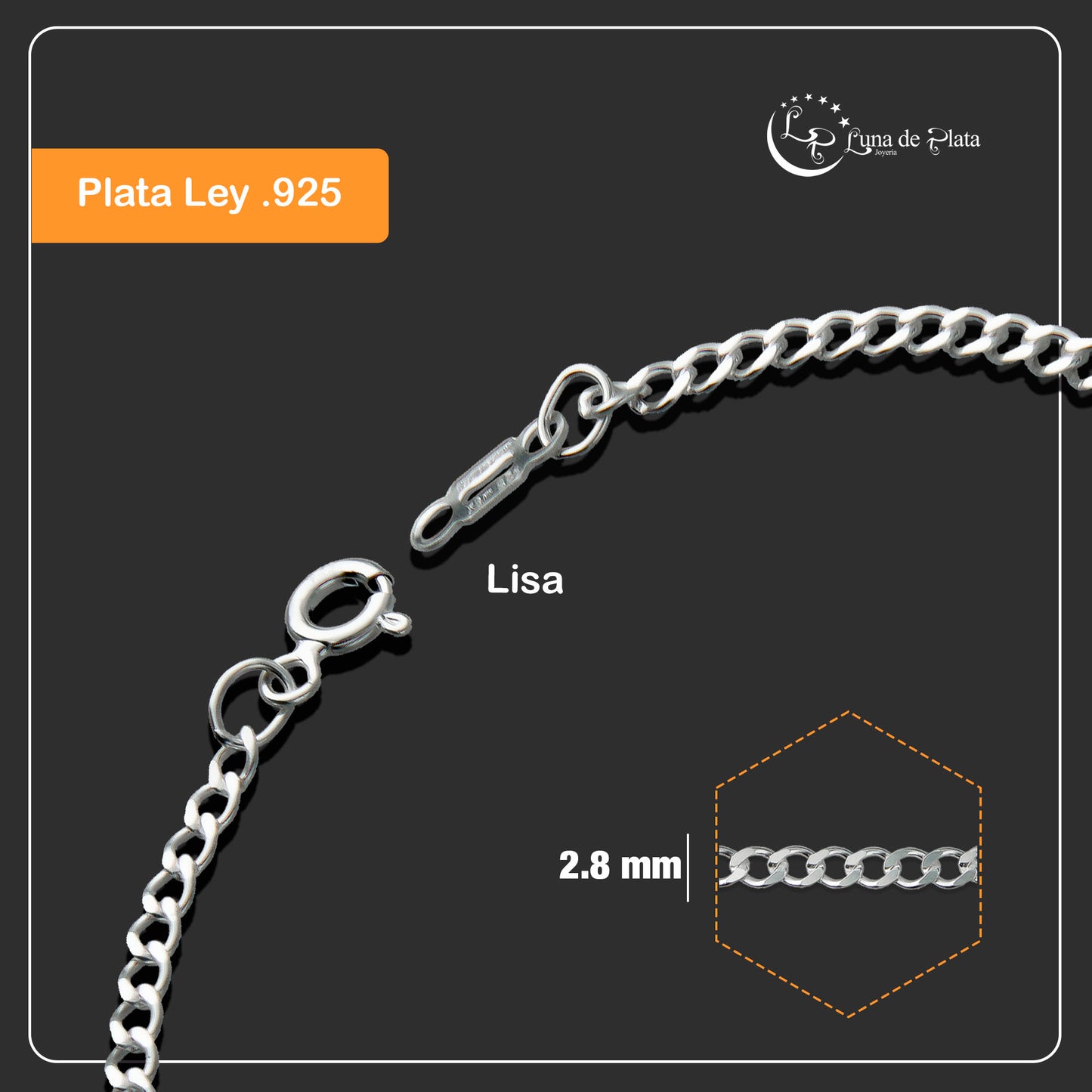 LPPD081 Pulsera Figaro Lisa 2.8 mm x 18 cm Plata Ley .925 1700657105