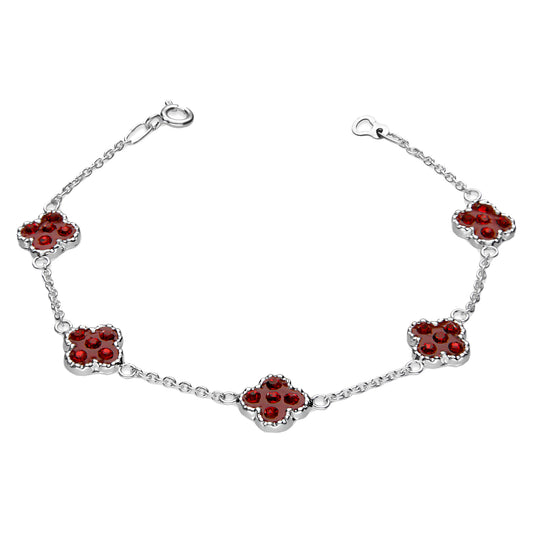 LPPD086 Pulsera Trebol Cristalitos Rojos 18 cm en Plata Ley .925 2039169063