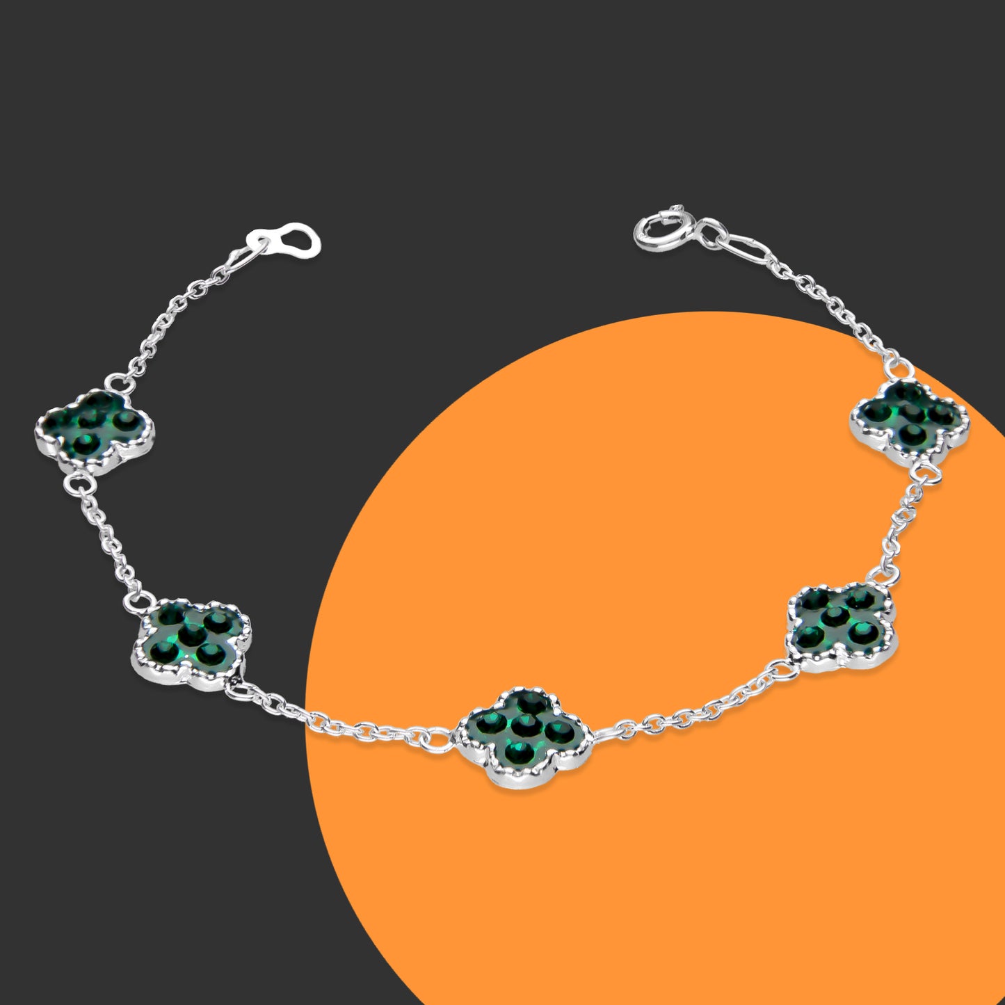 LPPD087 Pulsera Trebol Cristalitos Verde 18 cm en Plata Ley .925 2962261508