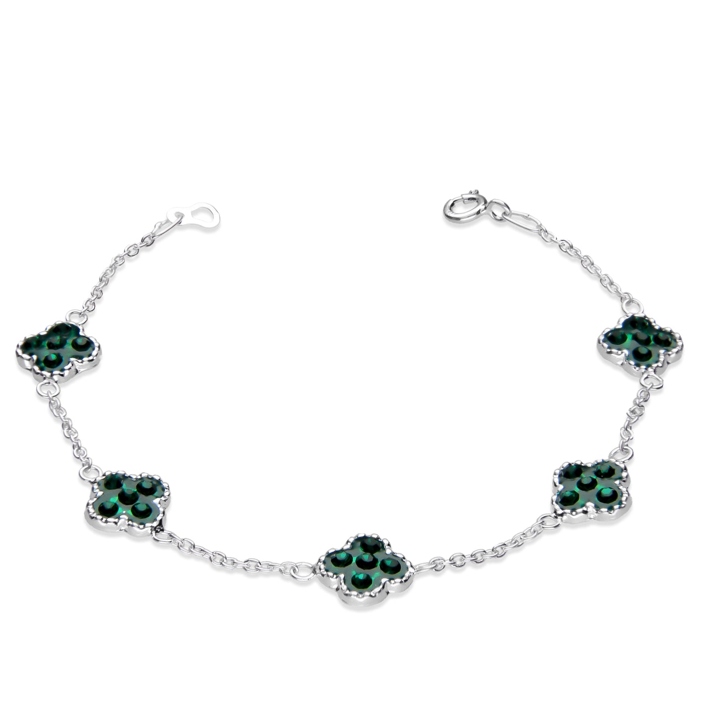 LPPD087 Pulsera Trebol Cristalitos Verde 18 cm en Plata Ley .925 2962261508