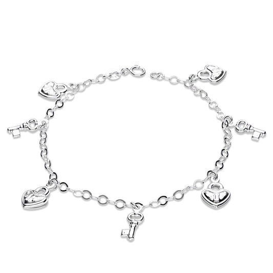 LPPD088 Pulsera Colgantes Llave y Corazón 3D en Plata Ley .925 2962301320