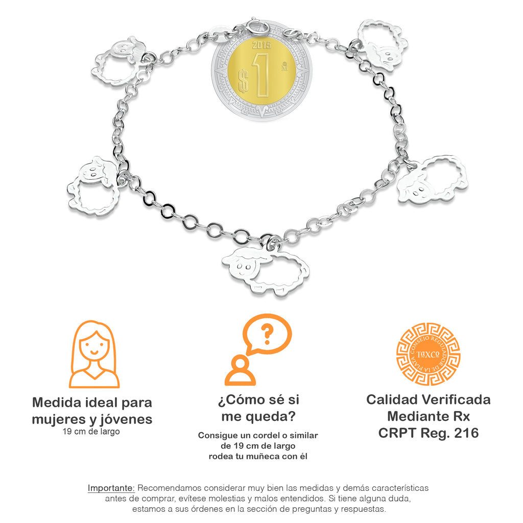 LPPD091 Pulsera Dijes Borreguito de la Fortuna en Plata Ley .925 2962351312