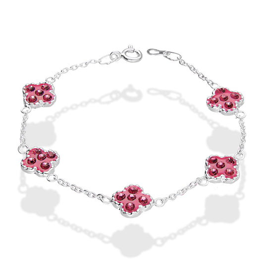 LPPD096 Pulsera Trebol Cristalitos Rosa 18 cm en Plata Ley .925 2054816397