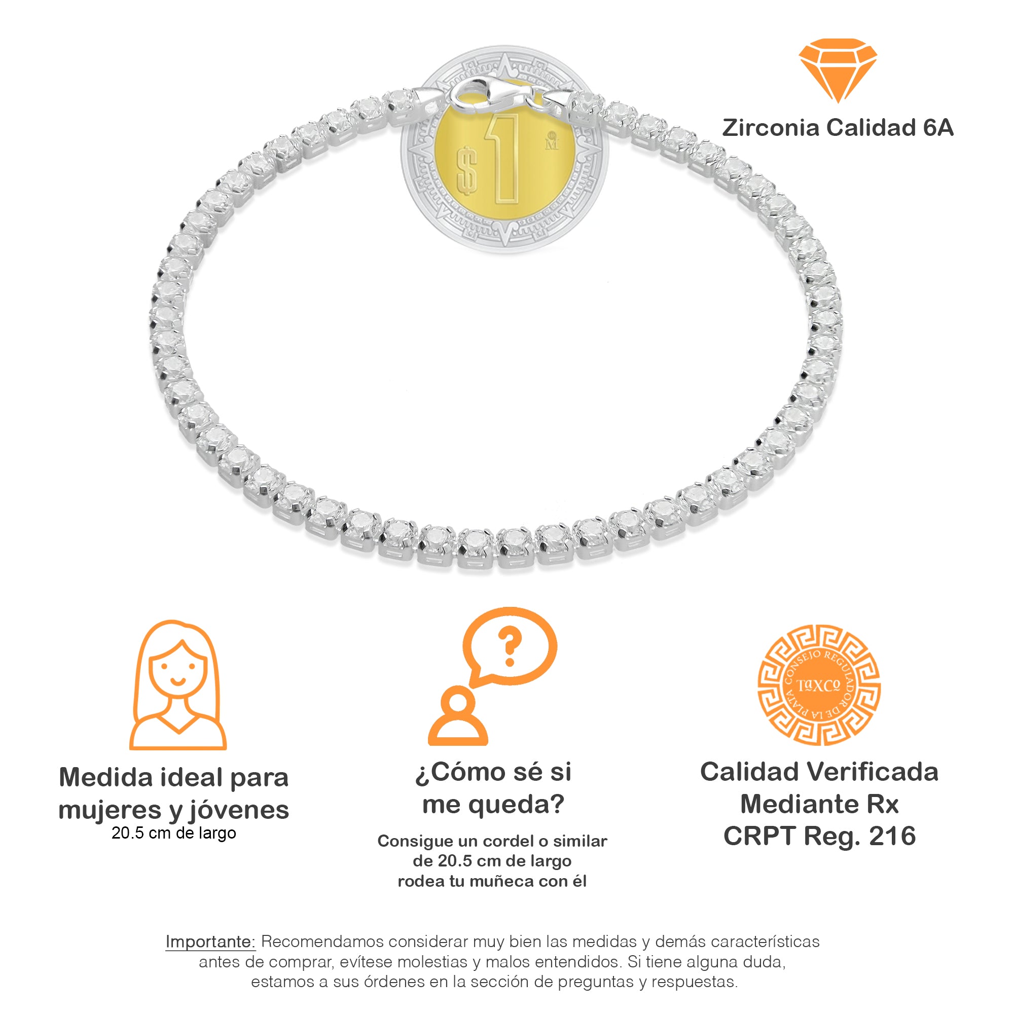 LPPD102 Pulsera Eslabones Zirconias Especial 3.5 mm Plata Fina .925 2059360897