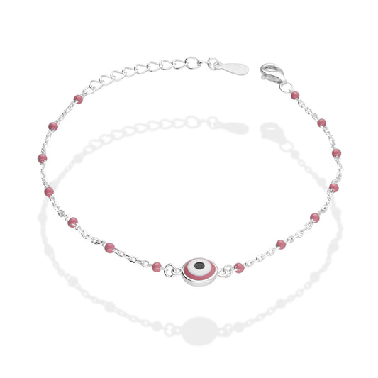 LPPD105 Pulsera Ojito Turco Bisel CB Rosa en Plata Fina .925 2065544605