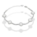LPPD114 Pulsera Dama Mod 5 Trébol Blancos con Zirconias 9.5 mm Ajustable de 16 a 20 cm en Plata .925