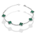 LPPD116 Pulsera Dama Mod 5 Trébol Verdes con Zirconias 9.5 mm Ajustable de 16 a 19 cm en Plata .925
