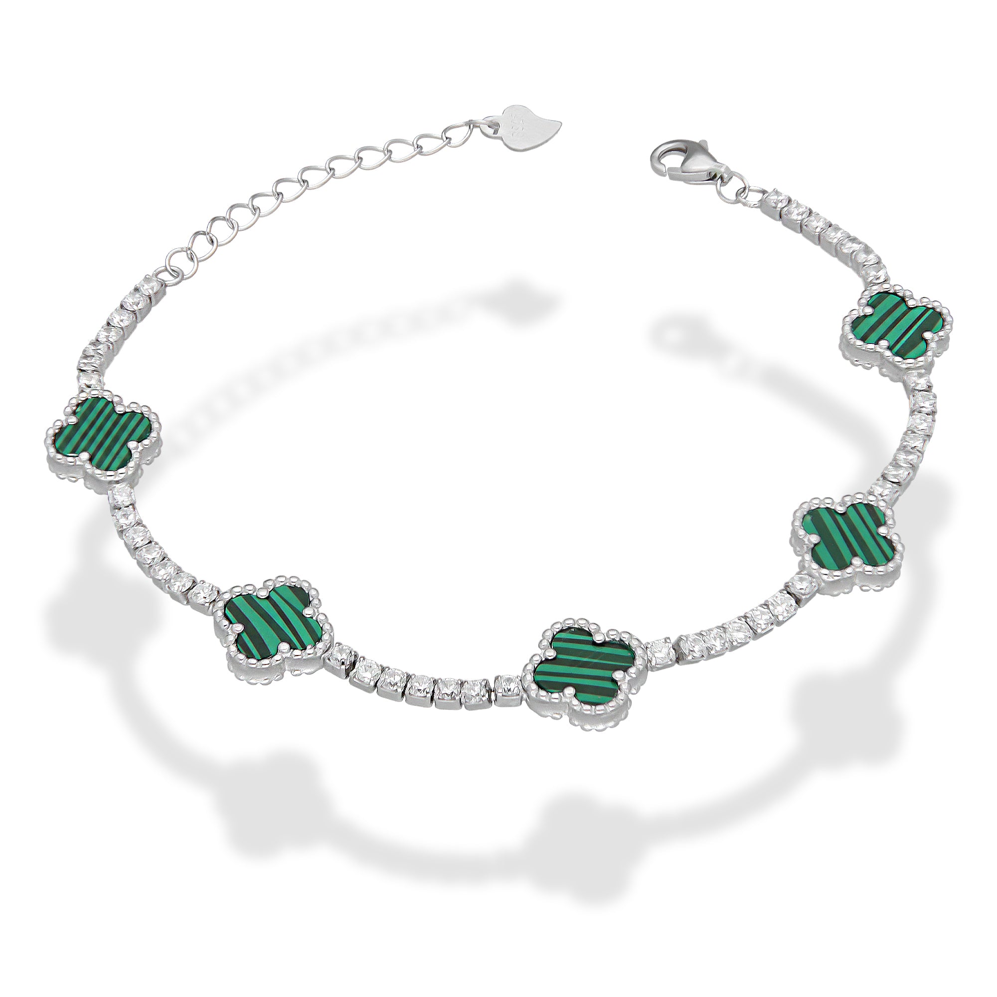 LPPD116 Pulsera Dama Mod 5 Trébol Verdes con Zirconias 9.5 mm Ajustable de 16 a 19 cm en Plata .925
