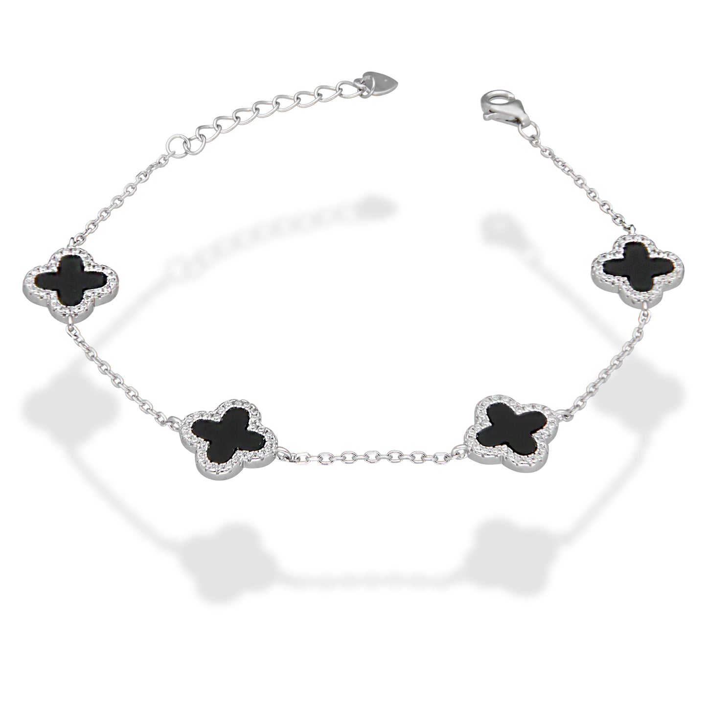 LPPD117 Pulsera Dama Mod 4 Trébol Negros Orilla Zirconia 1.1 cm Ajustable de 16.5 a 19.5 cm en Plata .925