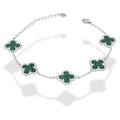 LPPD118 Pulsera Dama Mod 5 Trébol Verdes 1.4 cm Ajustable de 17 a 20 cm en Plata .925