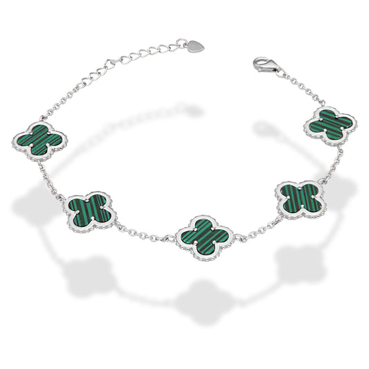 LPPD118 Pulsera Dama Mod 5 Trébol Verdes 1.4 cm Ajustable de 17 a 20 cm en Plata .925