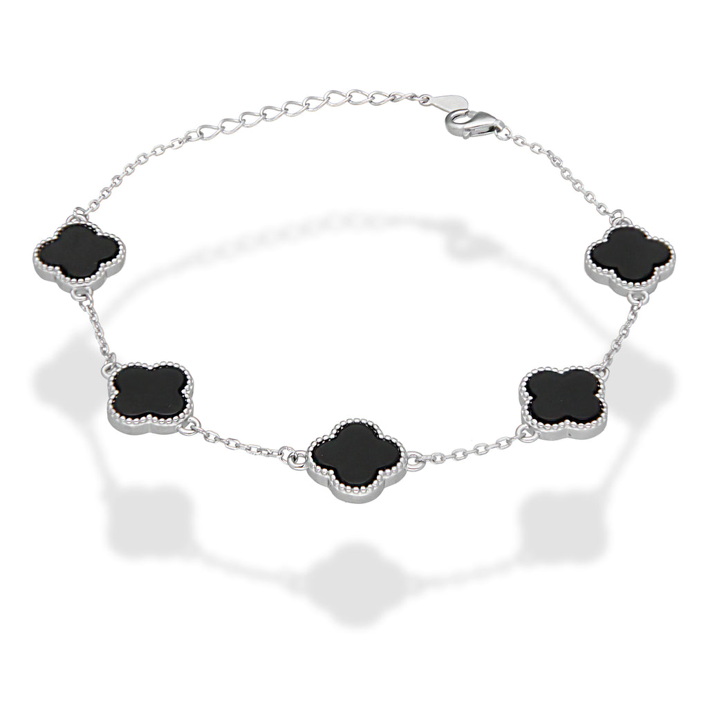 LPPD119 Pulsera Dama Mod 5 Trébol Negro 1.2 cm Ajustable de 18 a 21 cm en Plata .925