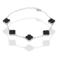 LPPD119 Pulsera Dama Mod 5 Trébol Negro 1.2 cm Ajustable de 18 a 21 cm en Plata .925