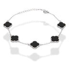 LPPD119 Pulsera Dama Mod 5 Trébol Negro 1.2 cm Ajustable de 18 a 21 cm en Plata .925