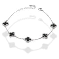 LPPD121 Pulsera Dama Mod 5 Trébol Negro 9 mm Ajustable de 17.5 cm a 21 cm en Plata .925