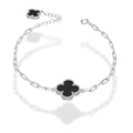 LPPD122 Pulsera Dama Mod 1 Trébol Negro + 1 Colgante Eslabón Milán Ajustable de 17 a 20 cm en Plata .925