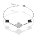 LPPD123 Pulsera Dama Mod 1 Trébol Blanco Gd con Zirconia y 2 Negros Ch Ajustable de 18 a 21 cm en Plata .925